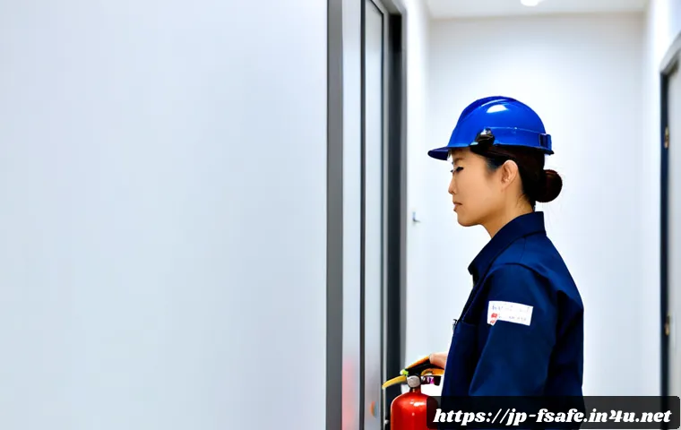 소방안전관리사로 전환 가능한 직종 - Photorealistic Japanese building maintenance technician transitioning into a fire safety management ...